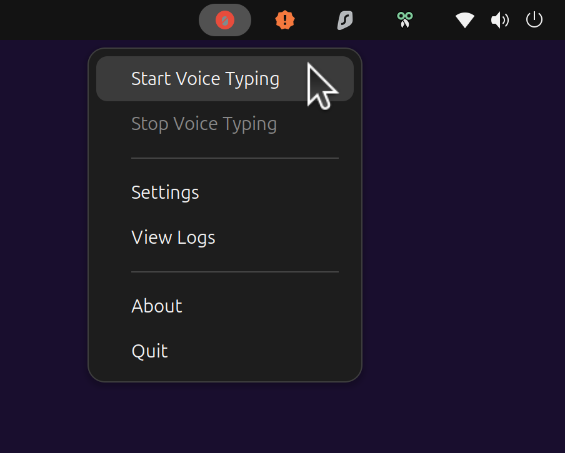 Vocalinux system tray listening indicator