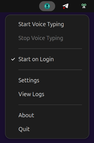 Vocalinux system tray icon and menu