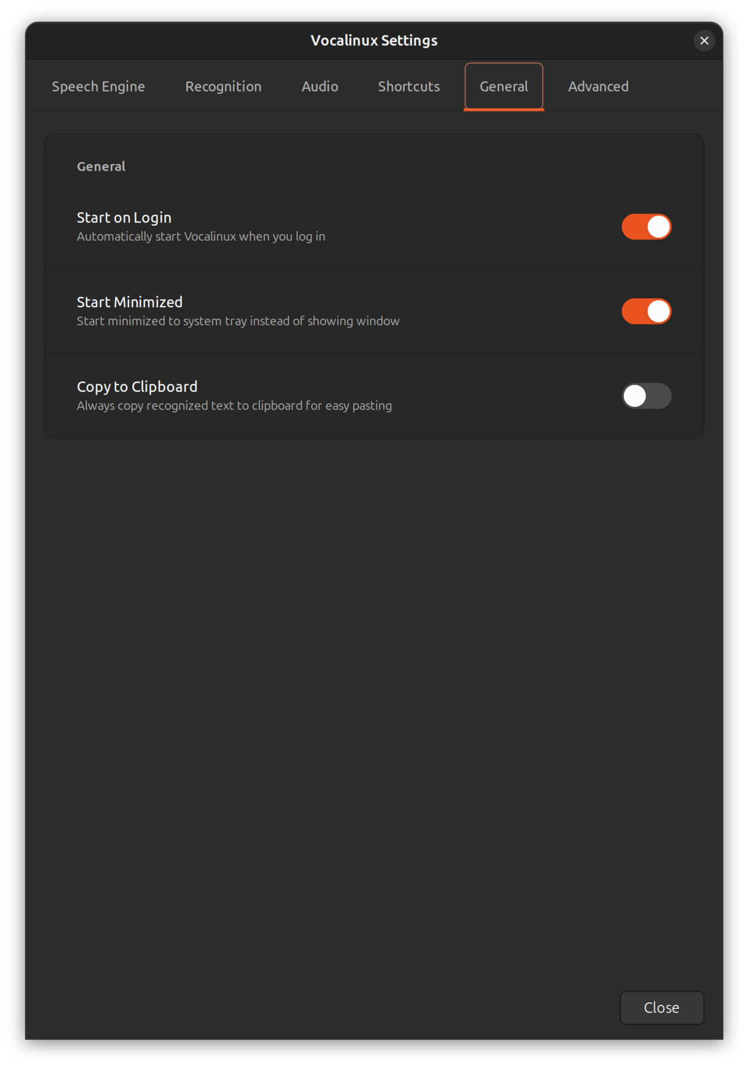 General settings tab